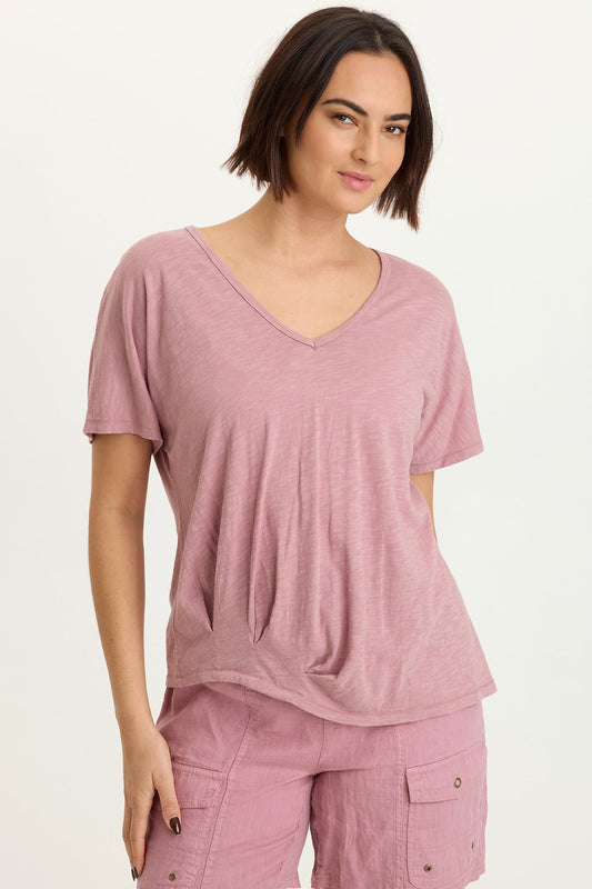 Anshel Cotton Modal Jersey Asymmetrical Wave Hem V-Neck Short Sleeve Tee Svelte - XCVI