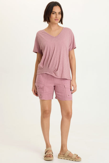 Anshel Cotton Modal Jersey Asymmetrical Wave Hem V-Neck Short Sleeve Tee Svelte - XCVI