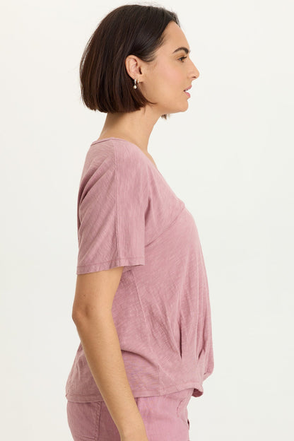 Anshel Cotton Modal Jersey Asymmetrical Wave Hem V-Neck Short Sleeve Tee Svelte - XCVI