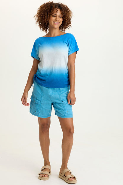 Cohn Cotton Modal Jersey Cinchable Side Scoop Neck Tee Motley Ombre Kismet - XCVI