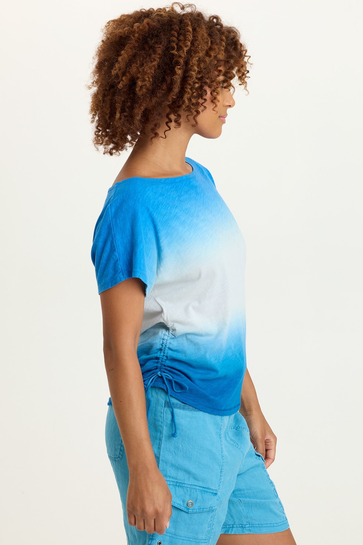 Cohn Cotton Modal Jersey Cinchable Side Scoop Neck Tee Motley Ombre Kismet - XCVI