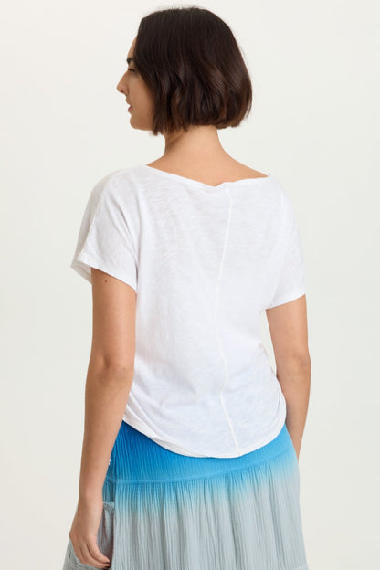 Cohn Cotton Modal Jersey Cinchable Side Scoop Neck Tee White - XCVI