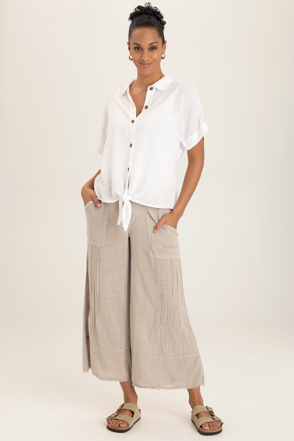 Gauze Teagan Tie Top in White White - XCVI