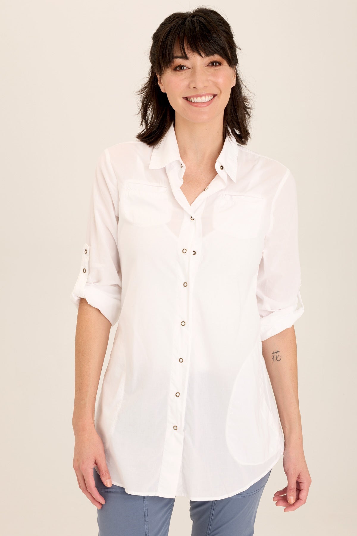 Reporter Soft Voile Button-Down Blouse in White White - XCVI