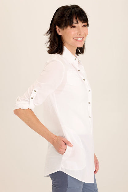 Reporter Soft Voile Button-Down Blouse in White White - XCVI