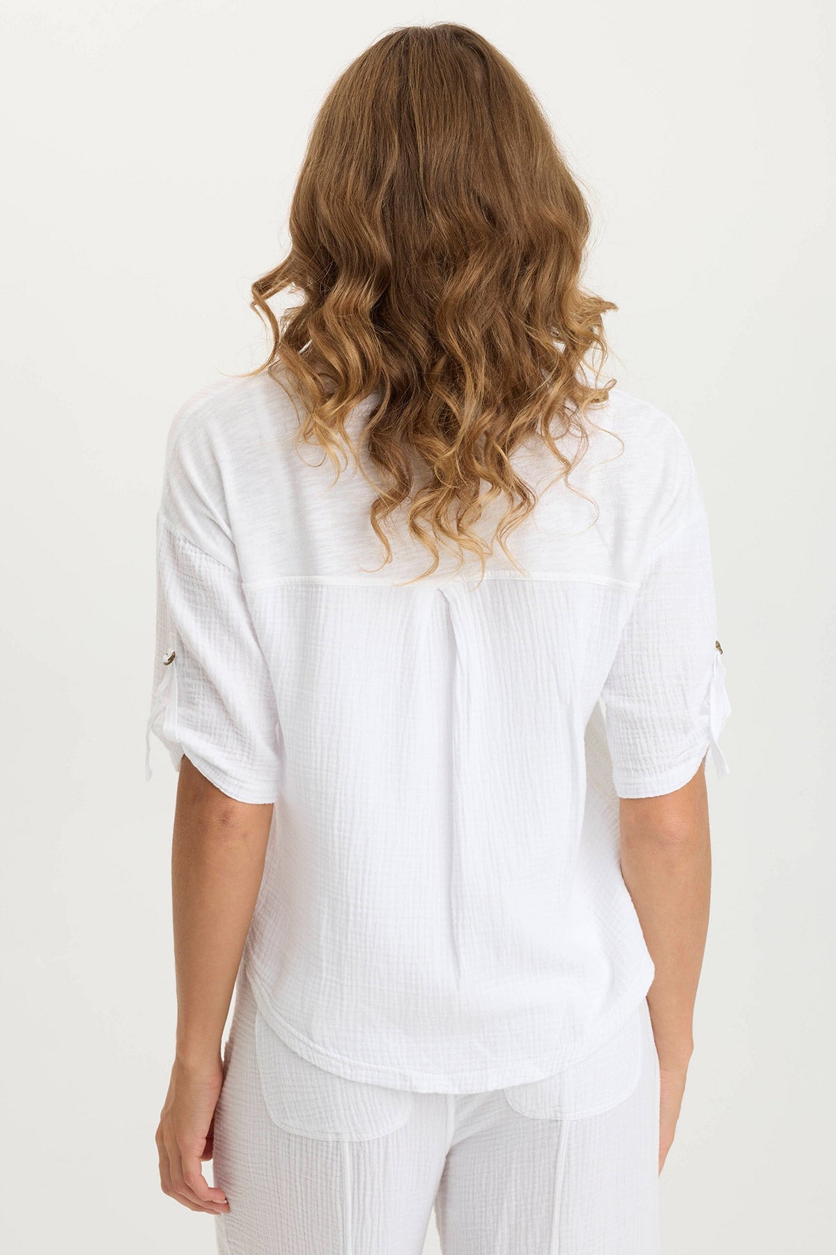 Maurise Gauze + Stretch Jersey Tabbed Classic Snap-Up Top White - XCVI