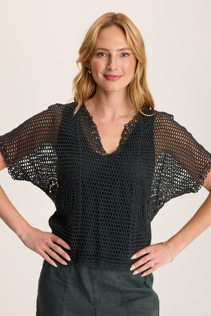 Centre Crochet Tee – Layered with Jersey Lining Silken Pine Pigment - XCVI