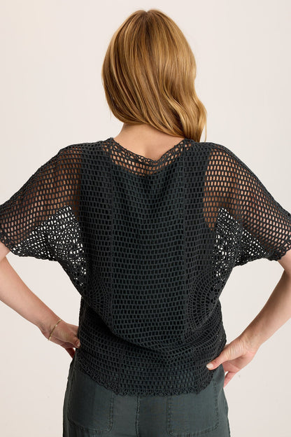 Centre Crochet Tee – Layered with Jersey Lining Silken Pine Pigment - XCVI