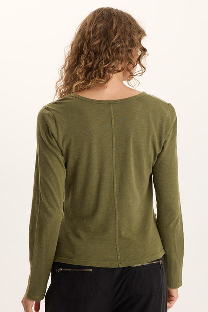 Ketti Cinched Ruched Twill/Jersey Top Thicket Pigment - XCVI