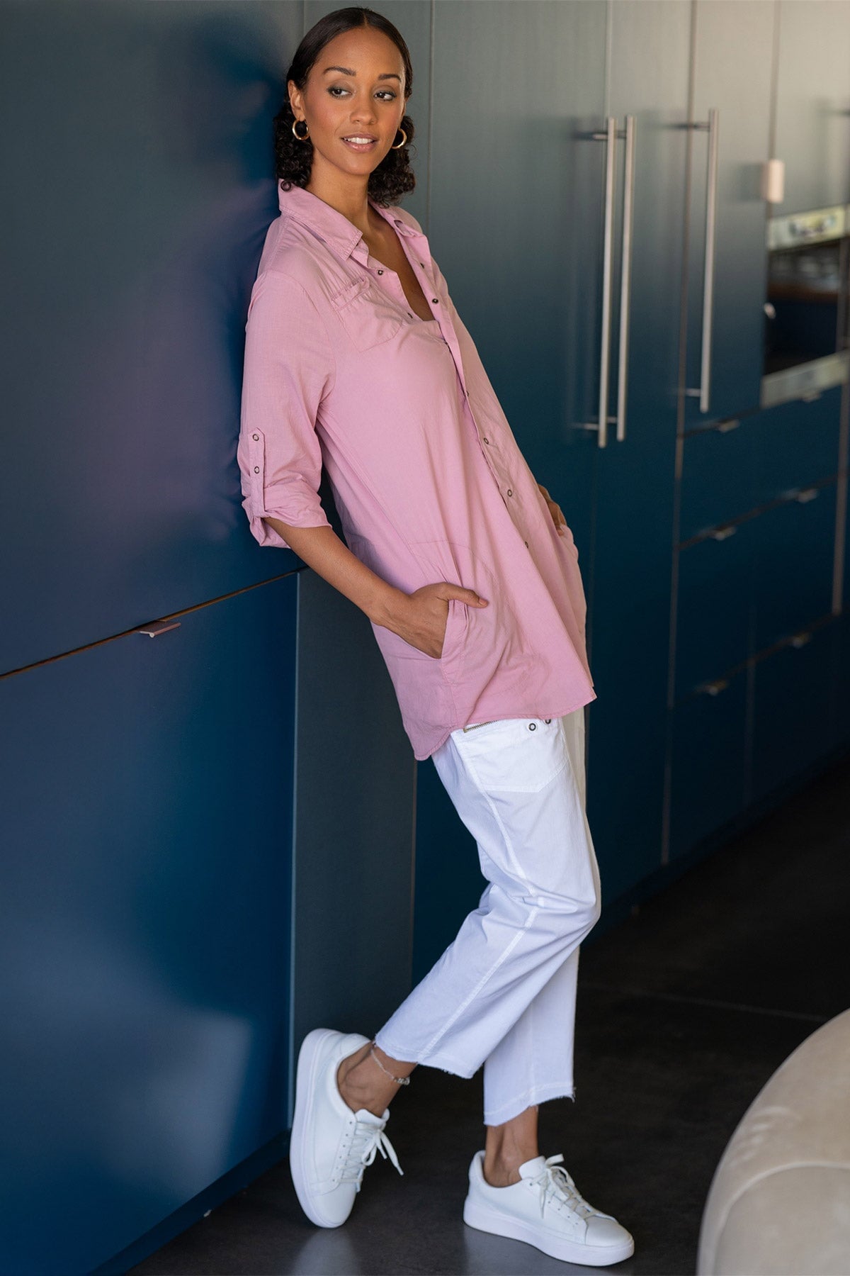 Wearables Reporter Longline Voile Button-Down Top Sweet Pea - XCVI