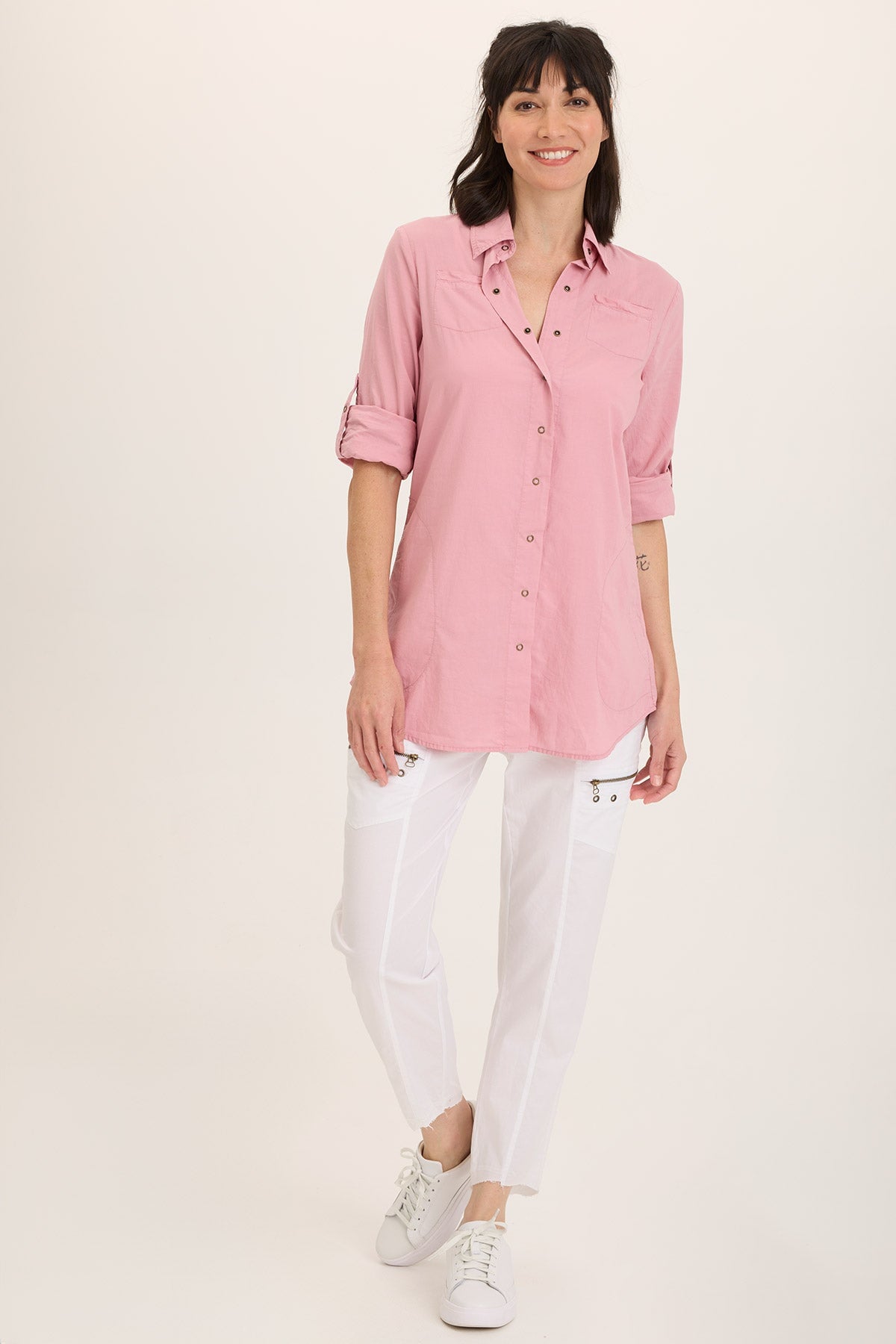 Wearables Reporter Longline Voile Button-Down Top Sweet Pea - XCVI