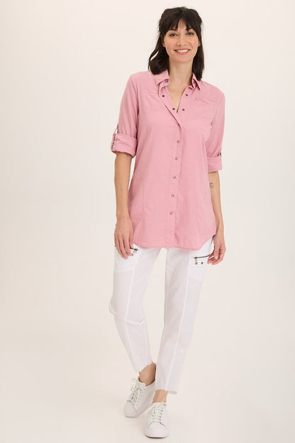 Wearables Reporter Longline Voile Button-Down Top Sweet Pea - XCVI