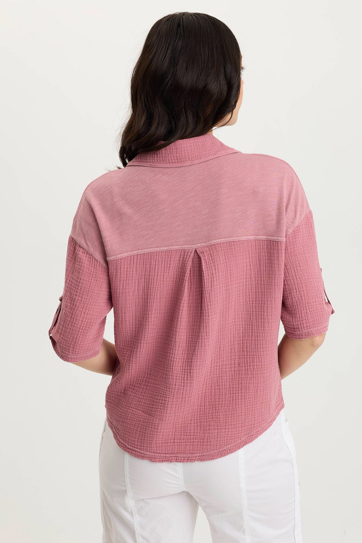 Maurise Gauze + Stretch Jersey Tabbed Classic Snap-Up Top Cherished Pigment - XCVI