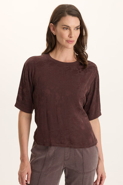 Chelan Textured Satin Embossed Relaxed Fit Top Bistro Pigment - XCVI