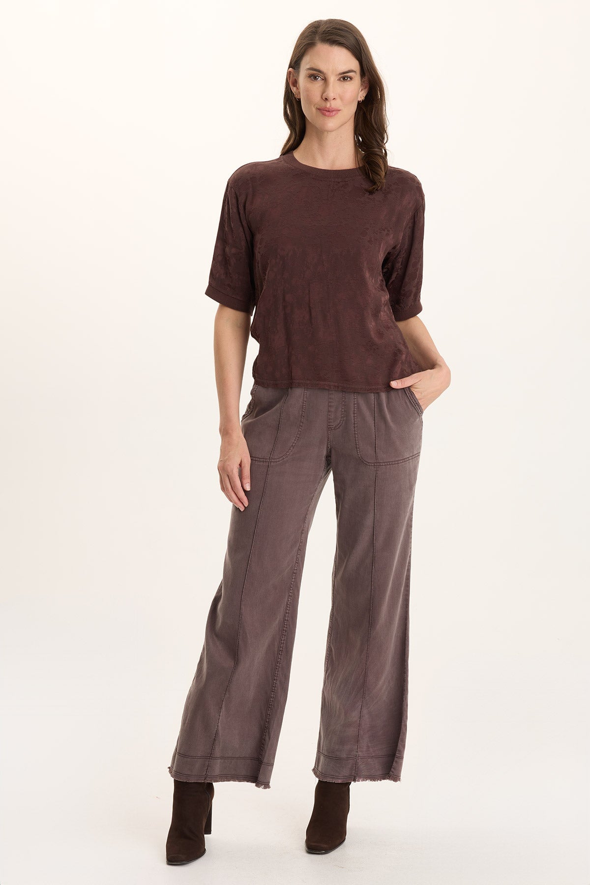 Chelan Textured Satin Embossed Relaxed Fit Top Bistro Pigment - XCVI