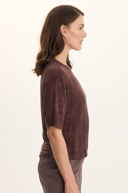 Chelan Textured Satin Embossed Relaxed Fit Top Bistro Pigment - XCVI