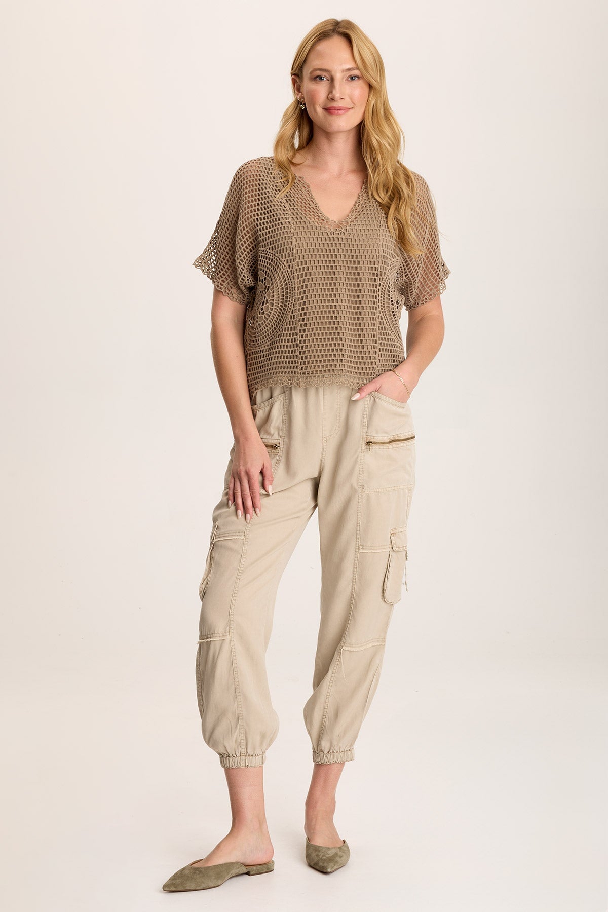 Centre Crochet Tee – Layered with Jersey Lining Tanglewood Pigment - XCVI