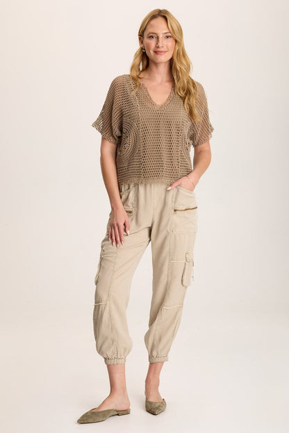 Centre Crochet Tee – Layered with Jersey Lining Tanglewood Pigment - XCVI