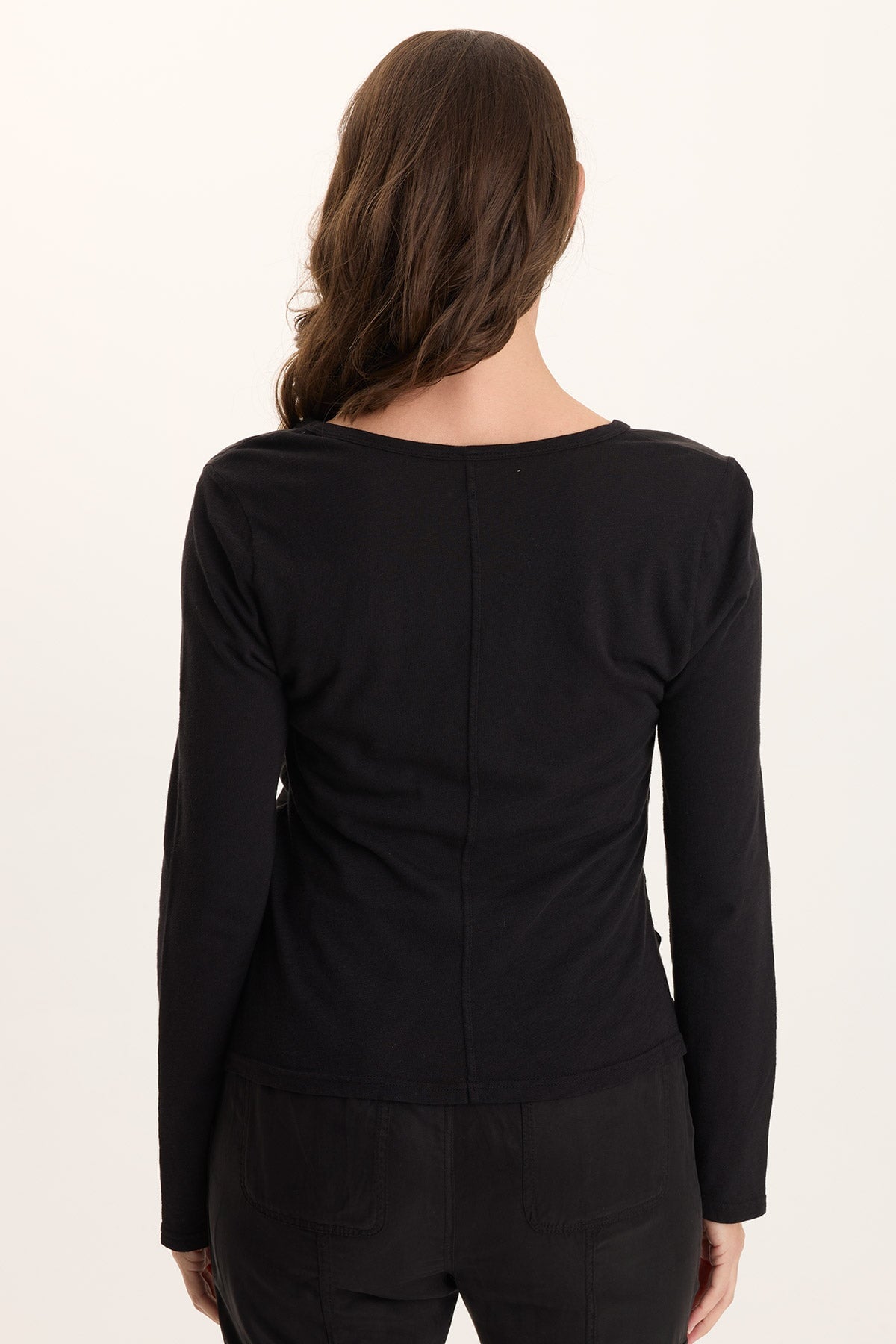 Ketti Cinched Ruched Twill/Jersey Top Black - XCVI