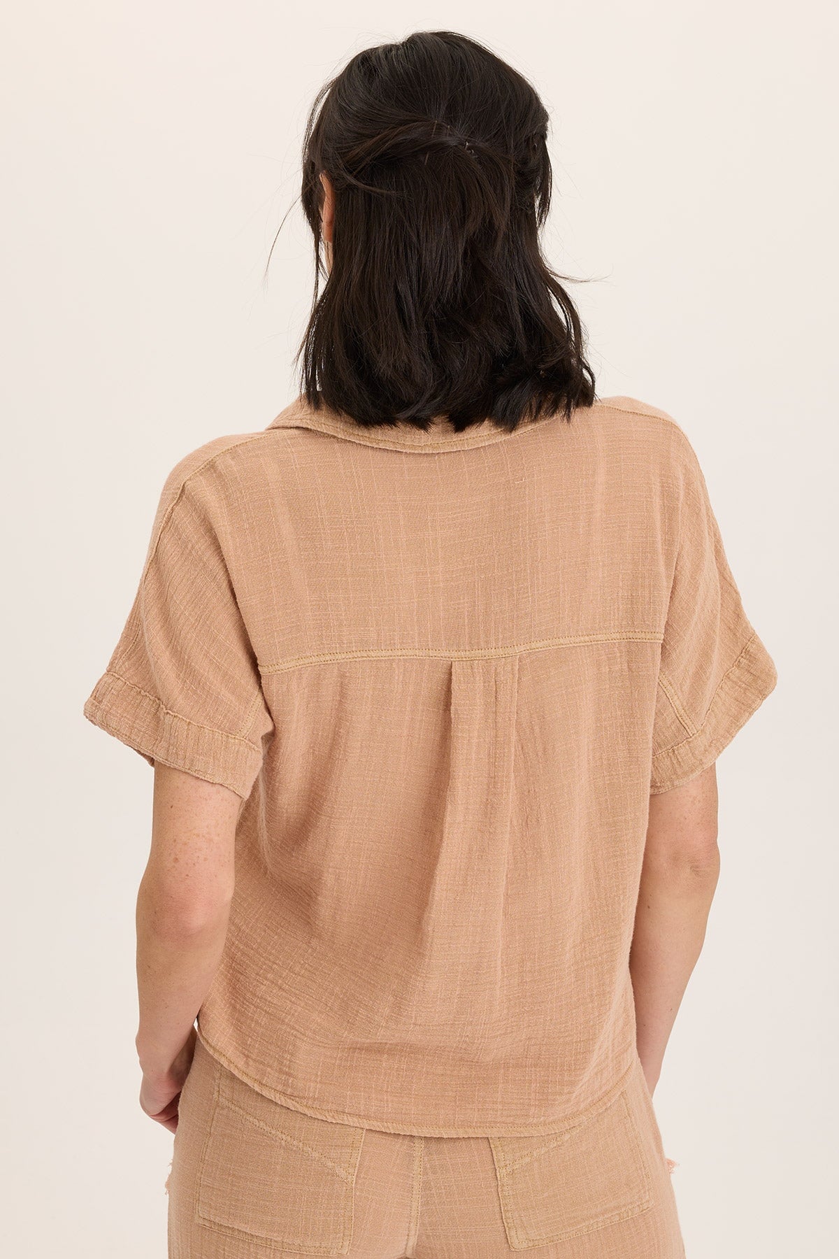 Wearables Teagan Gauze Button-Up Tie Top Fireclay Pigment - XCVI