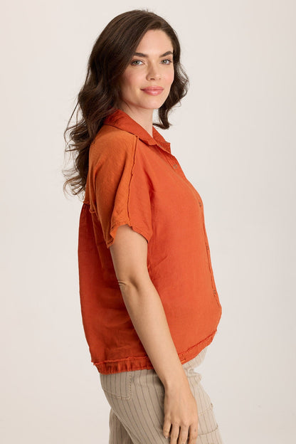 Inola Linen Cinched Button-Up Top Oriole - XCVI