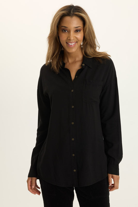 Wearables Dusten Relaxed-Fit Button-Up Black - XCVI
