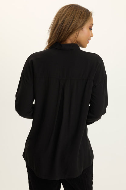 Wearables Dusten Relaxed-Fit Button-Up Black - XCVI