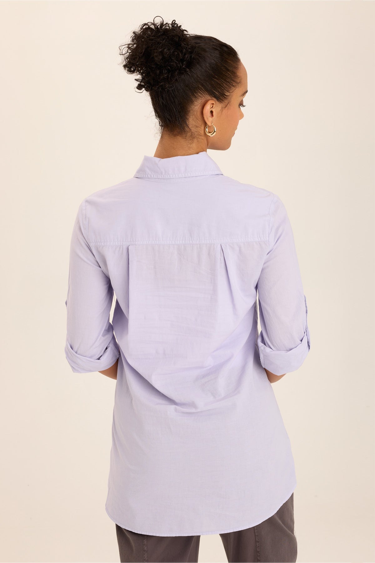 Wearables Reporter Soft Voile Button-Down Blouse in Purple Wind Flower - XCVI
