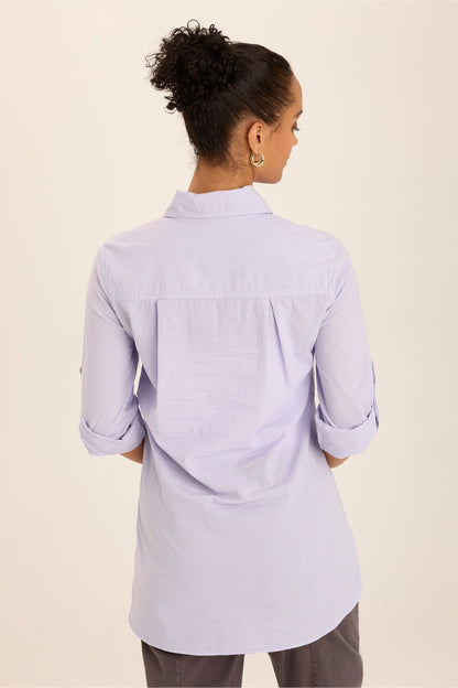 Wearables Reporter Soft Voile Button-Down Blouse in Purple Wind Flower - XCVI