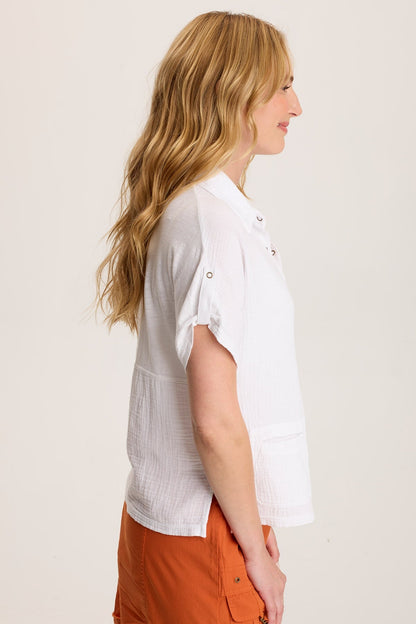 Anders Short Sleeve Collared Top White - XCVI