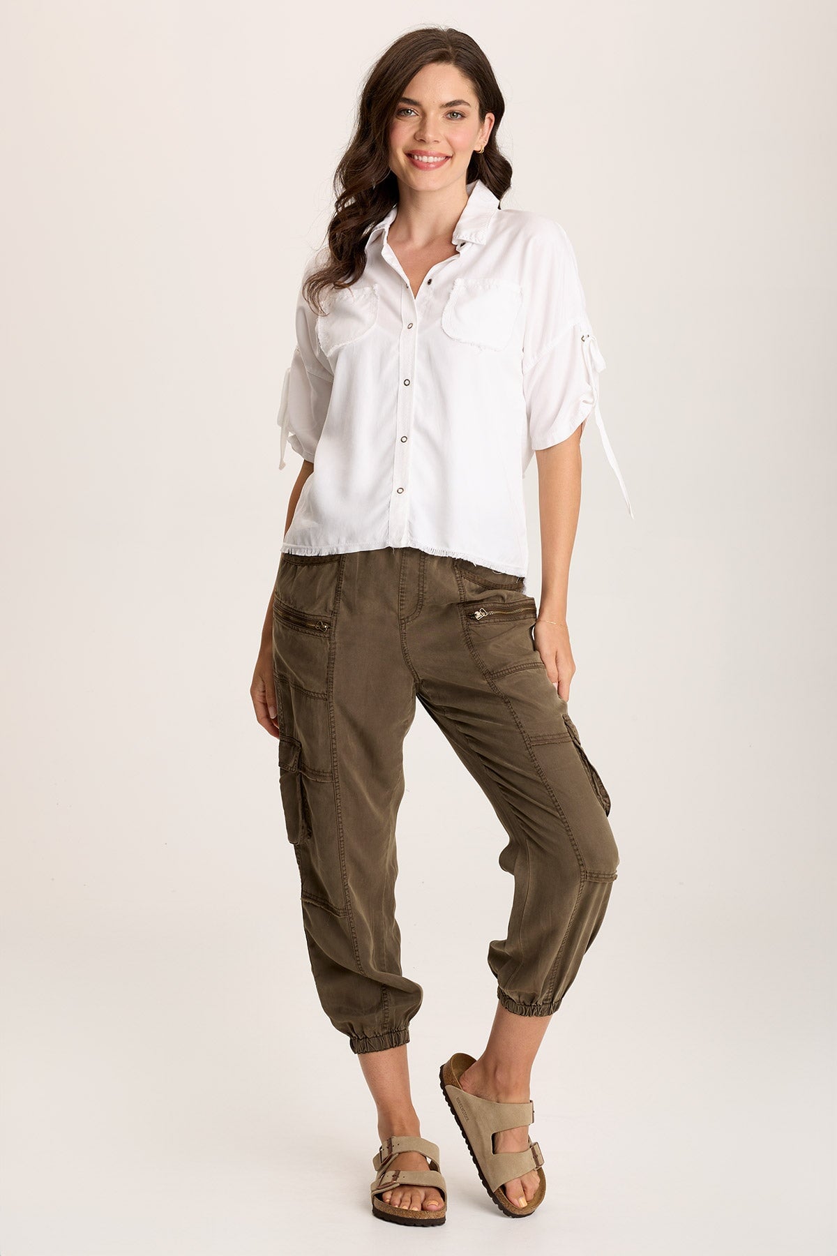 Vinton Twill Jersey Button-Up Collared Top White - XCVI