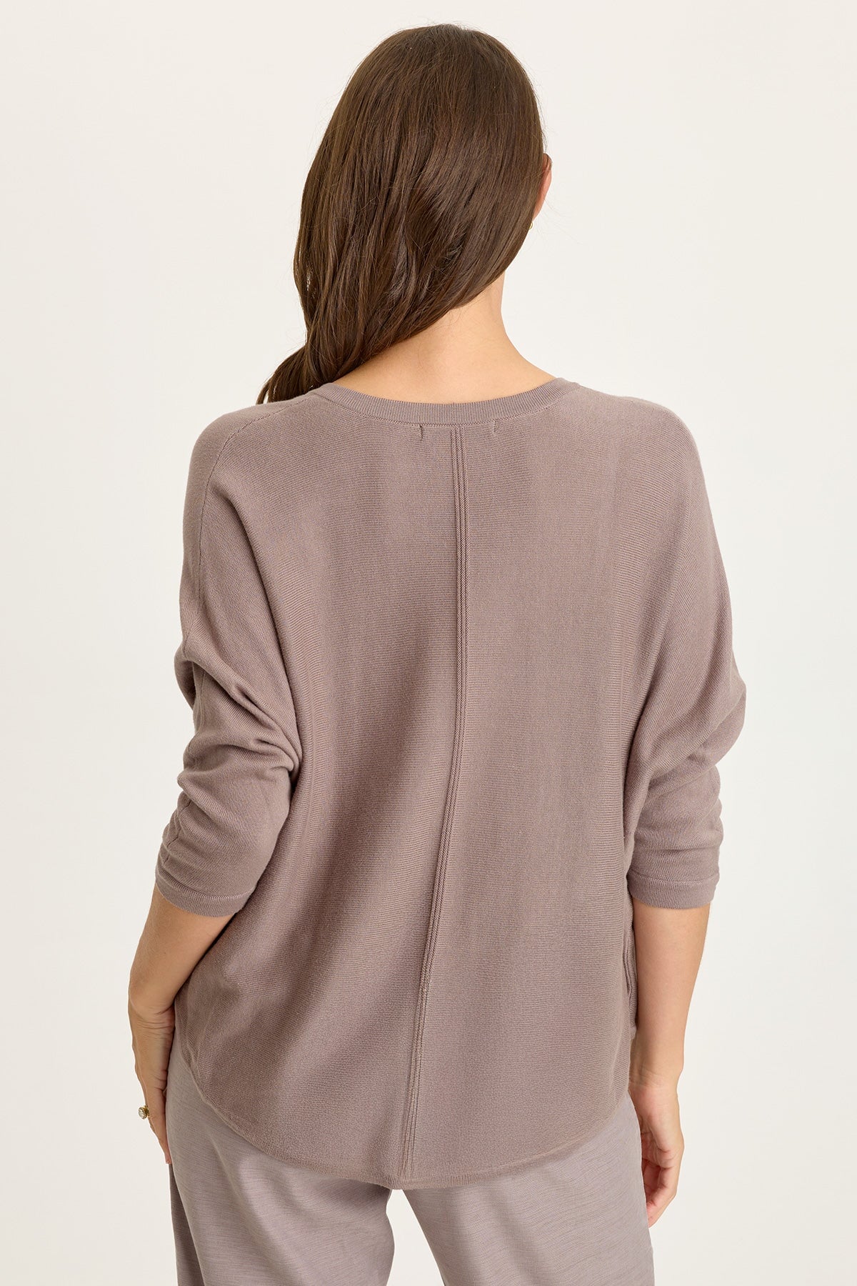 Wearables Zia Cotton Rayon V-Neck 3/4 Dolman Sleeve High Low Top Poppy Seed - XCVI