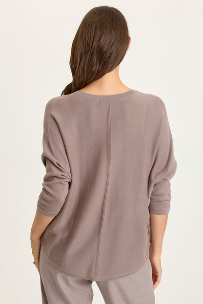 Wearables Zia Cotton Rayon V-Neck 3/4 Dolman Sleeve High Low Top Poppy Seed - XCVI