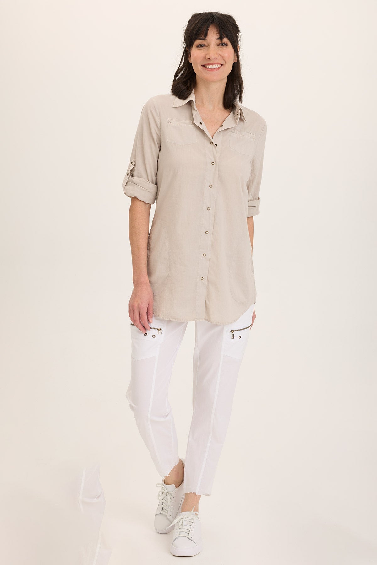 Reporter Soft Voile Button-Down Blouse in Grey Ripple Pigment - XCVI