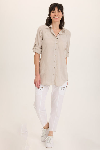 Reporter Soft Voile Button-Down Blouse in Grey Ripple Pigment - XCVI