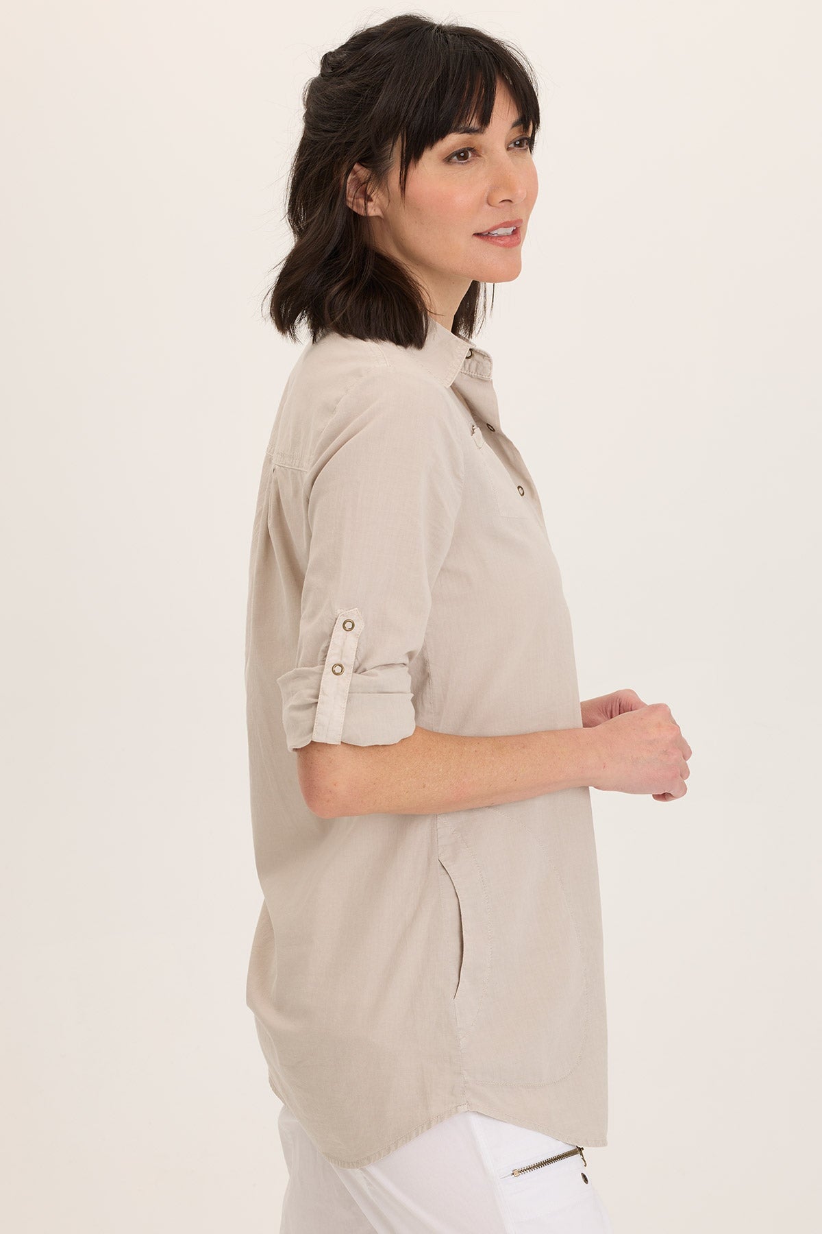 Reporter Soft Voile Button-Down Blouse in Grey Ripple Pigment - XCVI