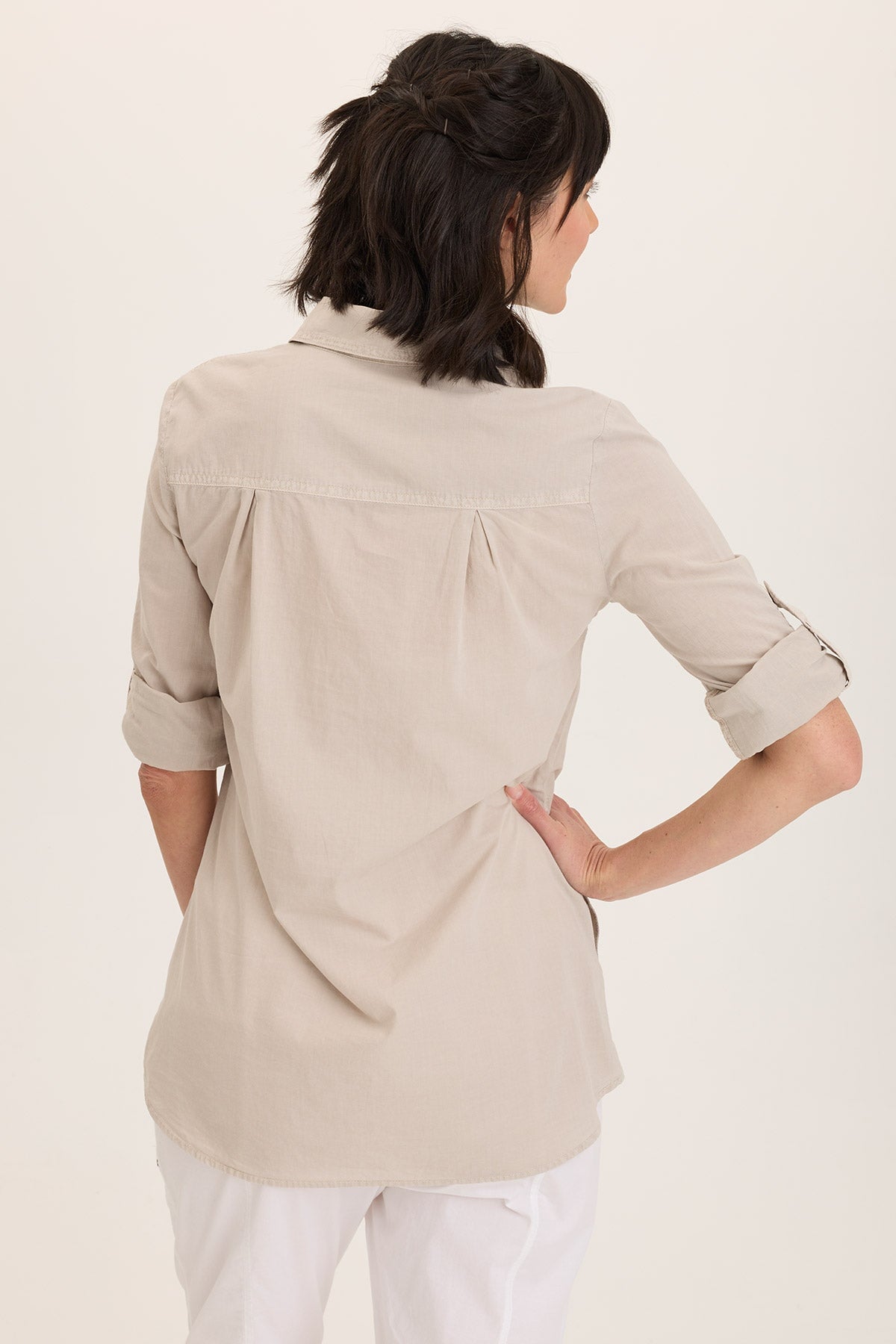 Reporter Soft Voile Button-Down Blouse in Grey Ripple Pigment - XCVI