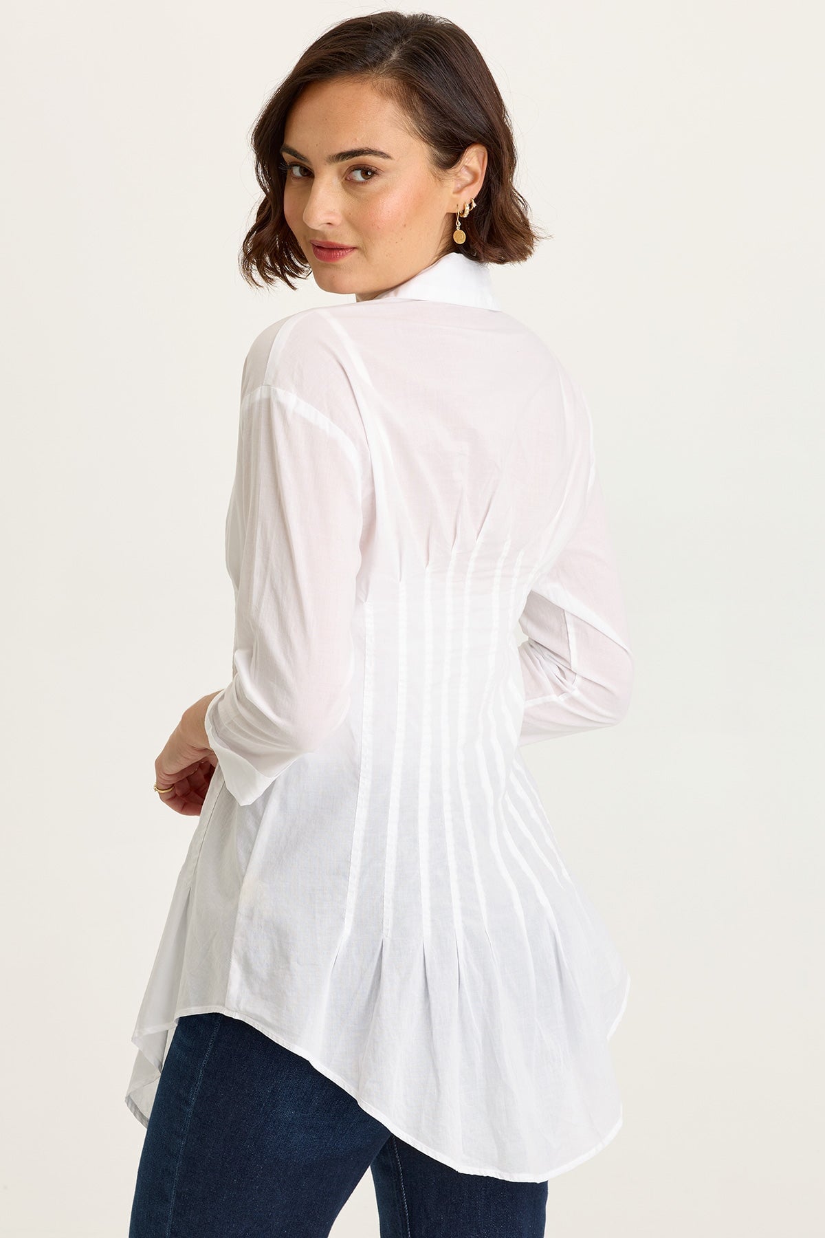 Wearables Ashlan Cotton Voile Pleated Waist Sharkbite Hem Button-Up Blouse White - XCVI
