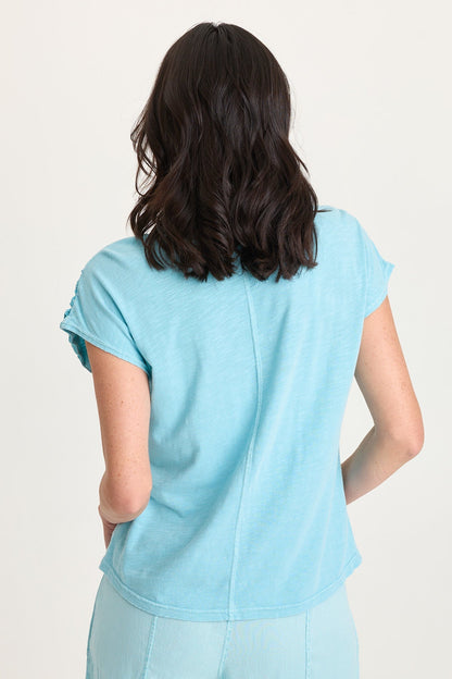 Nashir Crochet-Front Jersey-Back Short-Sleeve Top Mermaid Tail Pigment - XCVI