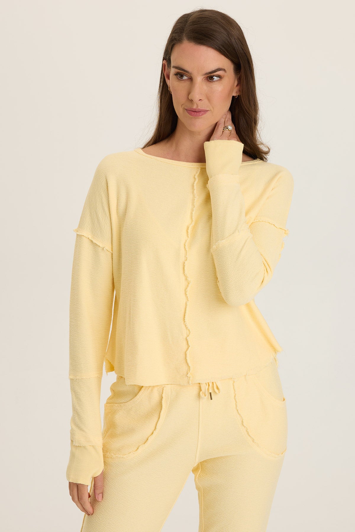 Wearables Annika Long Sleeve Boat Neck Crepe Knit Top Lunaria - XCVI