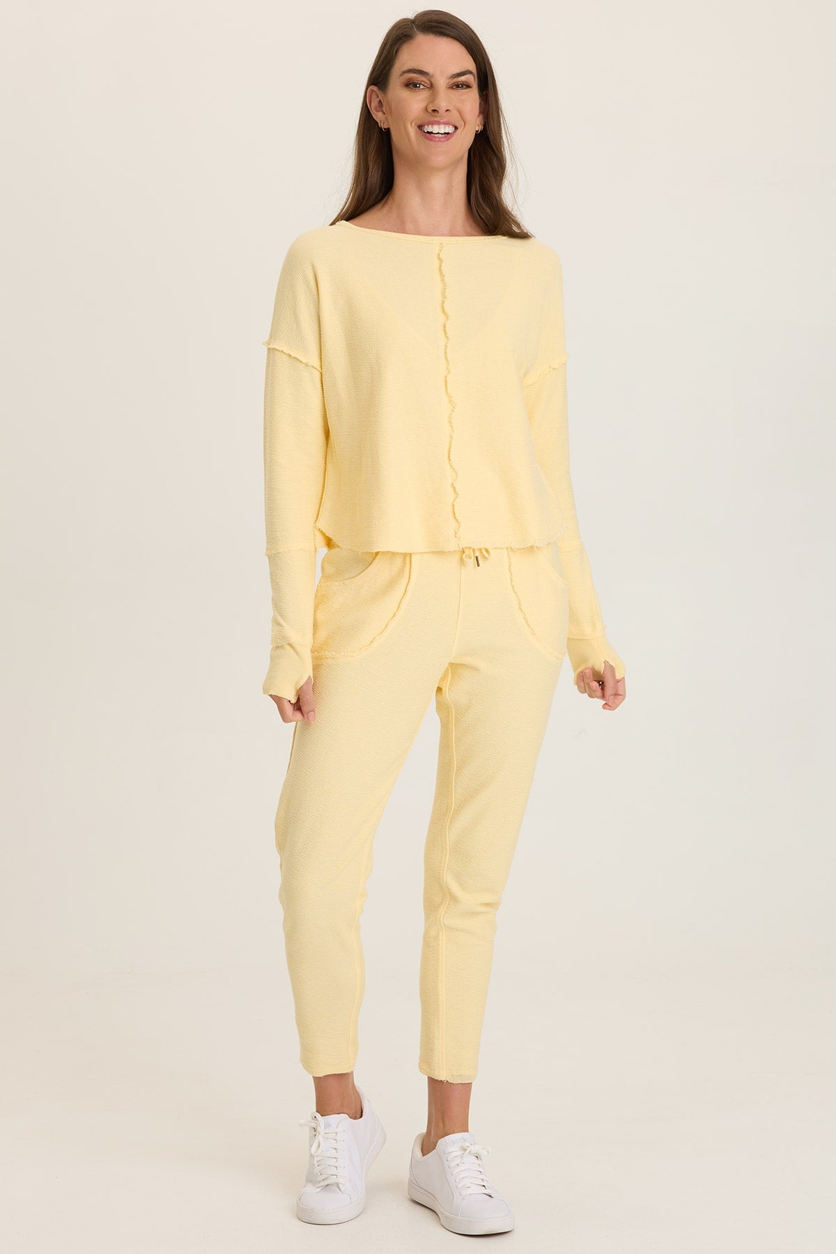 Wearables Annika Long Sleeve Boat Neck Crepe Knit Top Lunaria - XCVI