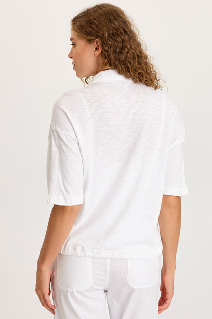 Balto Linen Snap-Up Top with Cinched Hem and Long Short Sleeves White - XCVI