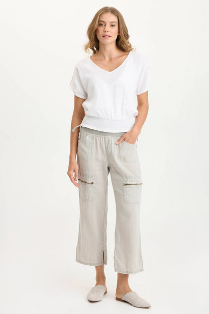 Oko Breathable Light Linen Cinched Hem Top White - XCVI