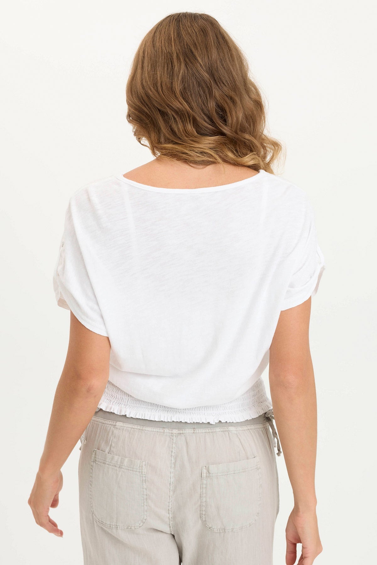 Oko Breathable Light Linen Cinched Hem Top White - XCVI