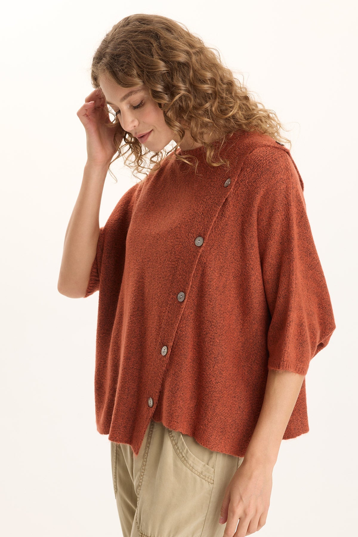 Osiris Asymmetrical Knit Sweater Poncho Sprightly Poppy - XCVI