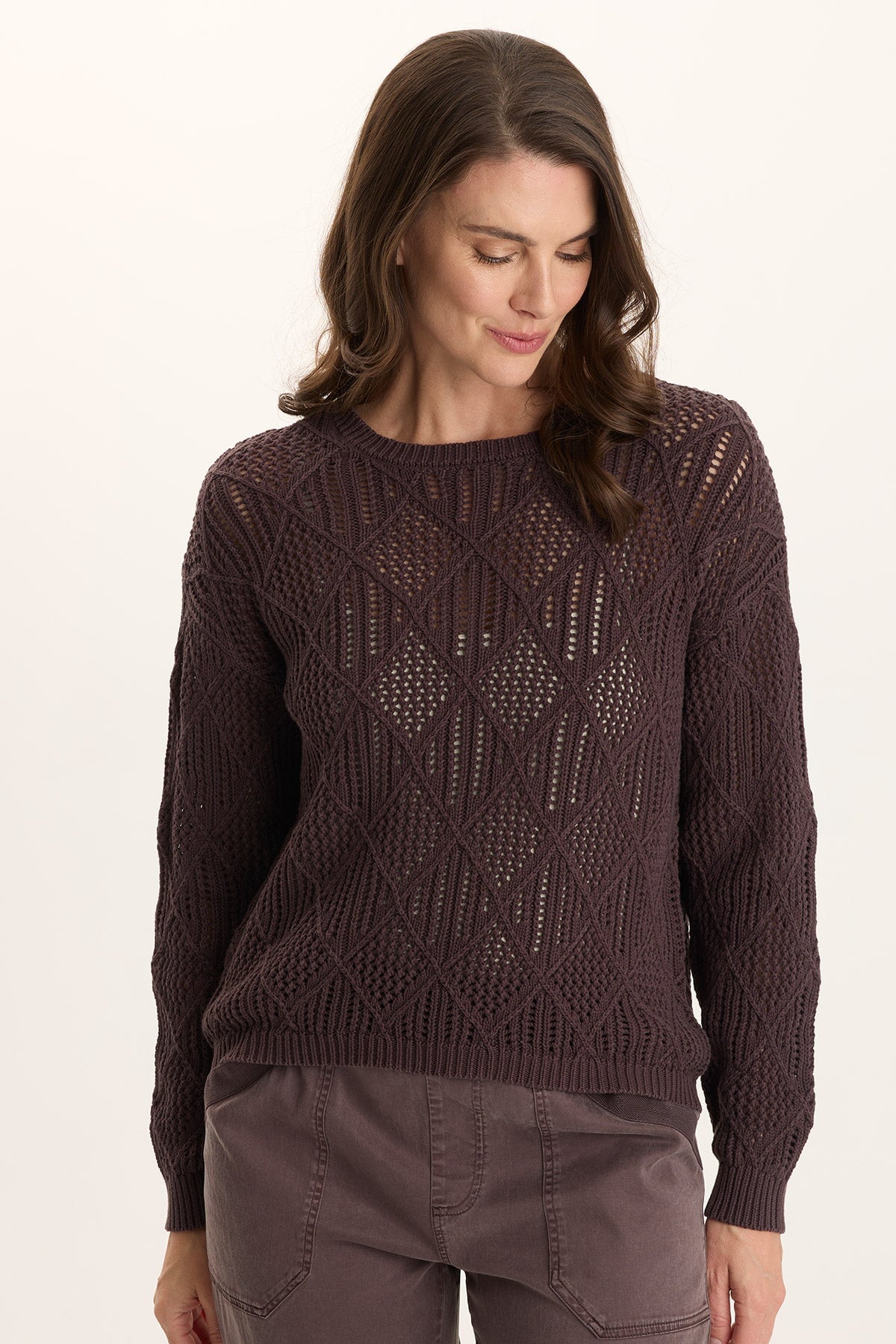 Rothwell Cotton Knit Relaxed Fit Long-Sleeve Sweater Top Bistro Pigment - XCVI
