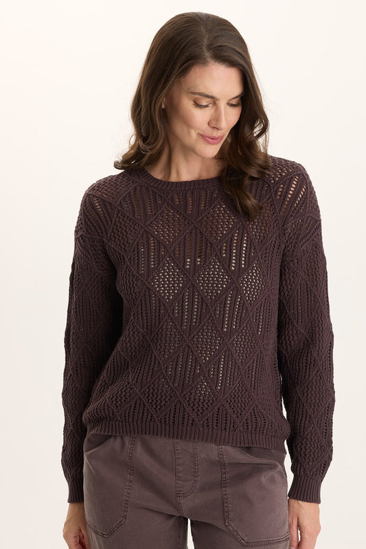 Rothwell Cotton Knit Relaxed Fit Long-Sleeve Sweater Top Bistro Pigment - XCVI