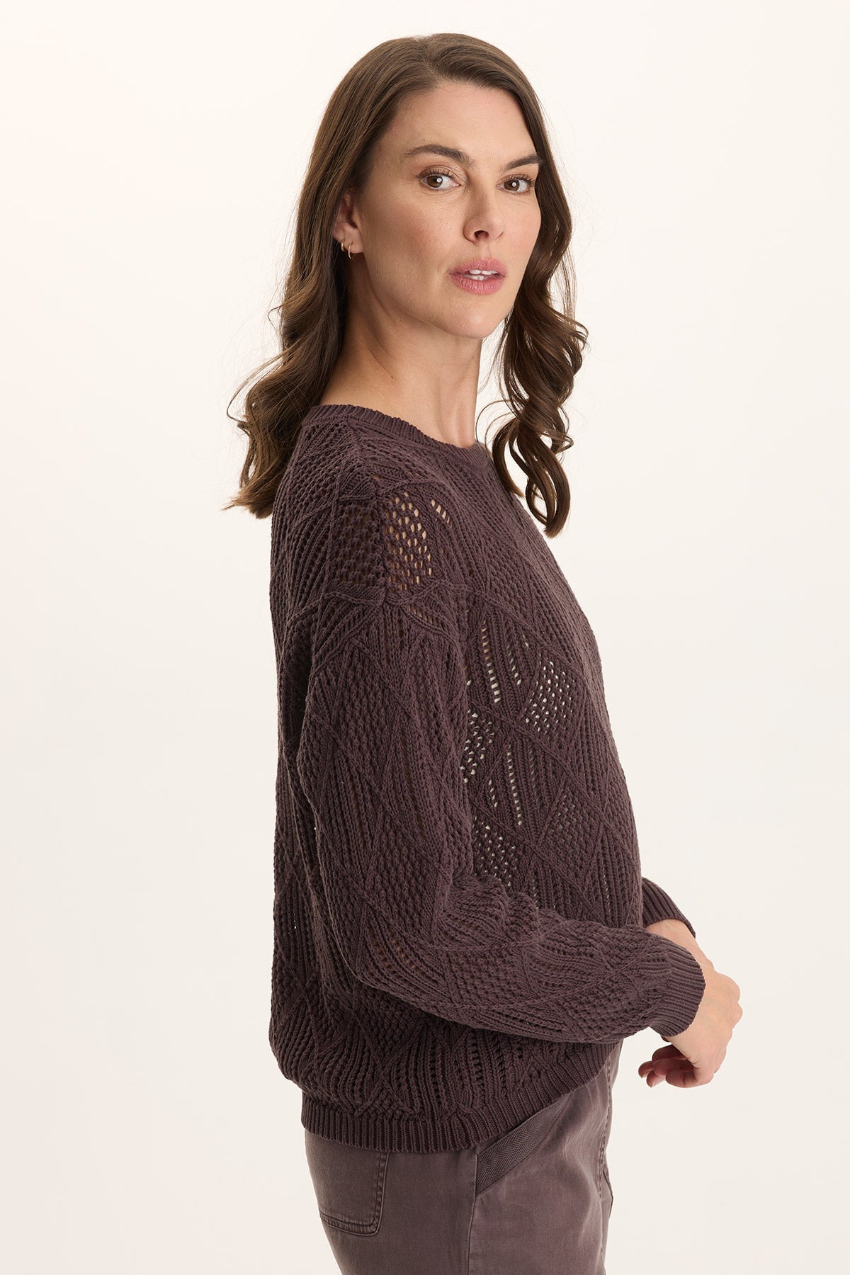 Rothwell Cotton Knit Relaxed Fit Long-Sleeve Sweater Top Bistro Pigment - XCVI