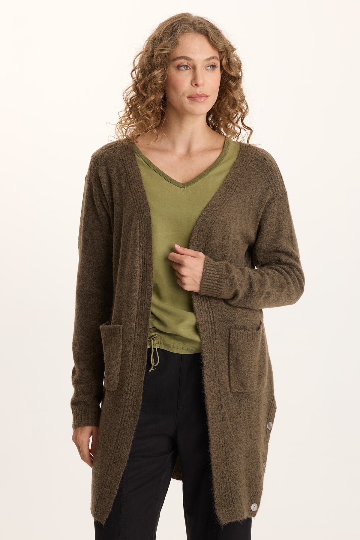 Bayek Open Front Longline Knit Cardigan Chesapeake Pine - XCVI