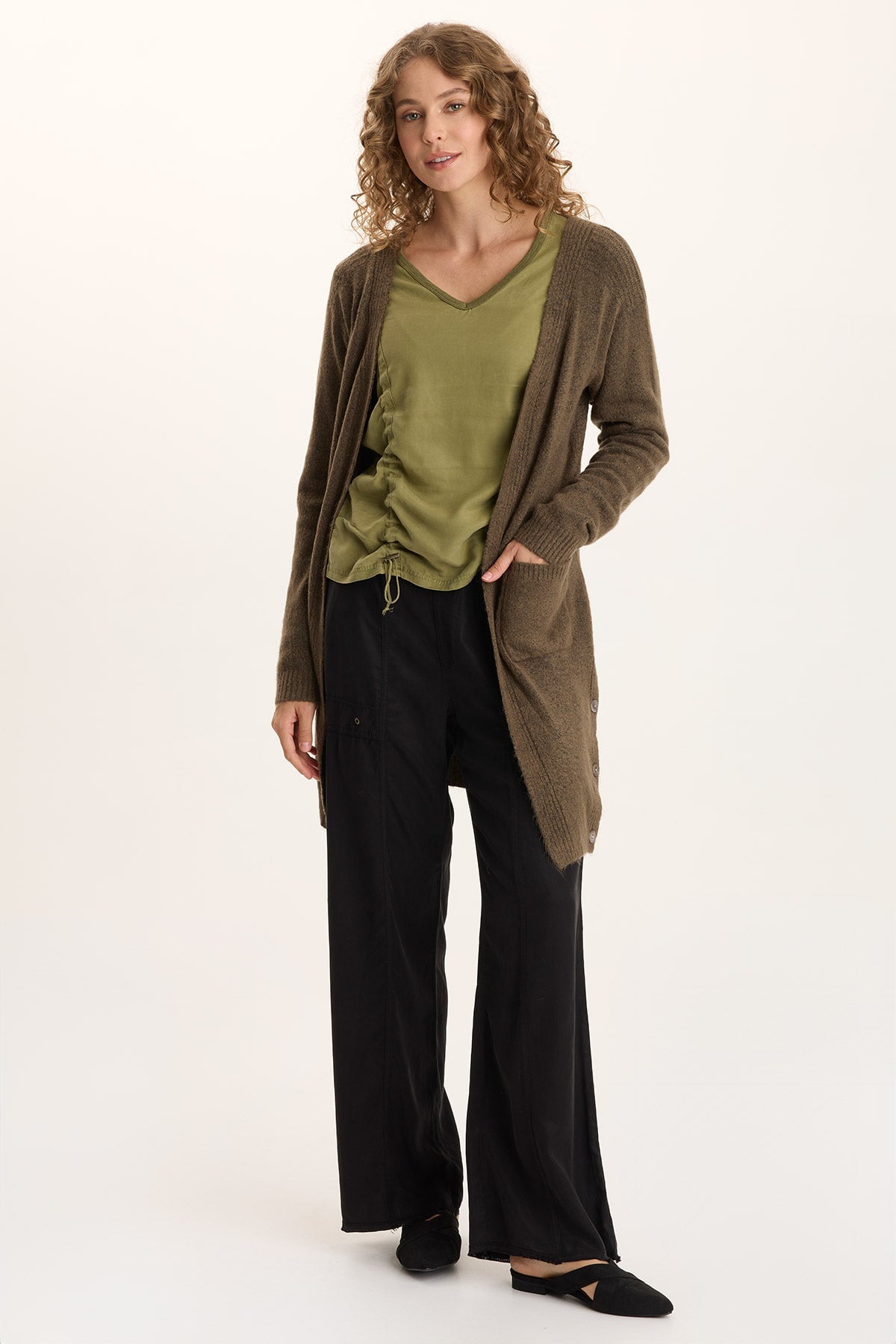Bayek Open Front Longline Knit Cardigan Chesapeake Pine - XCVI